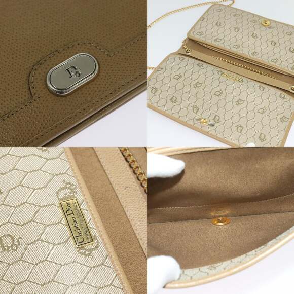 DIOR Chain Shoulder Bag Leather Beige Gold - Picture 11 of 12